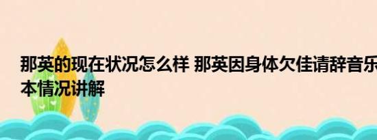 那英的现在状况怎么样 那英因身体欠佳请辞音乐节演出 基本情况讲解