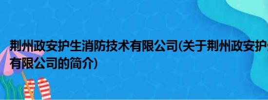 荆州政安护生消防技术有限公司(关于荆州政安护生消防技术有限公司的简介)