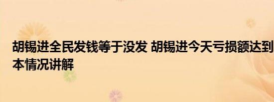 胡锡进全民发钱等于没发 胡锡进今天亏损额达到9050元 基本情况讲解