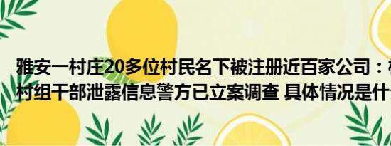 雅安一村庄20多位村民名下被注册近百家公司：村委会否认村组干部泄露信息警方已立案调查 具体情况是什么!