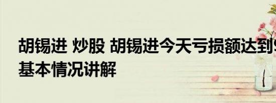 胡锡进 炒股 胡锡进今天亏损额达到9050元 基本情况讲解