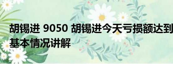 胡锡进 9050 胡锡进今天亏损额达到9050元 基本情况讲解