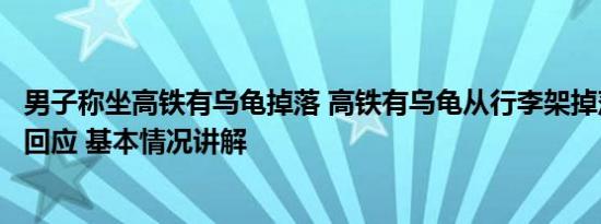 男子称坐高铁有乌龟掉落 高铁有乌龟从行李架掉落？12306回应 基本情况讲解