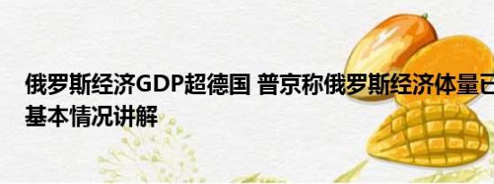 俄罗斯经济GDP超德国 普京称俄罗斯经济体量已超越德国 基本情况讲解