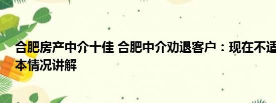 合肥房产中介十佳 合肥中介劝退客户：现在不适合买房 基本情况讲解