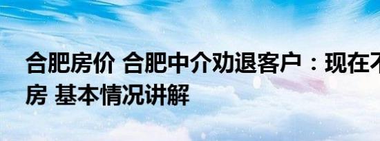 合肥房价 合肥中介劝退客户：现在不适合买房 基本情况讲解