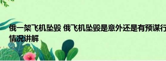 俄一架飞机坠毁 俄飞机坠毁是意外还是有预谋行动？ 基本情况讲解