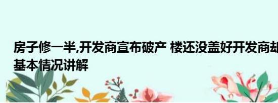 房子修一半,开发商宣布破产 楼还没盖好开发商却破产重整 基本情况讲解