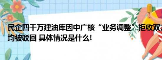 民企四千万建油库因中广核“业务调整”拒收双方诉请一审均被驳回 具体情况是什么!
