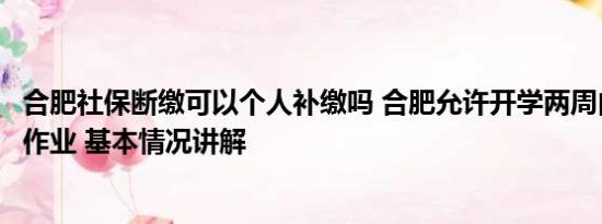 合肥社保断缴可以个人补缴吗 合肥允许开学两周内补交暑假作业 基本情况讲解