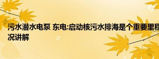 污水潜水电泵 东电:启动核污水排海是个重要里程碑 基本情况讲解