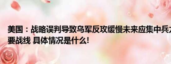 美国：战略误判导致乌军反攻缓慢未来应集中兵力到南部主要战线 具体情况是什么!