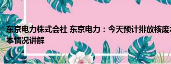 东京电力株式会社 东京电力：今天预计排放核废水200吨 基本情况讲解