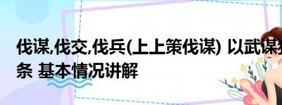 伐谋,伐交,伐兵(上上策伐谋) 以武谋独死路一条 基本情况讲解