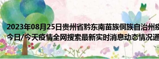 2023年08月25日贵州省黔东南苗族侗族自治州疫情大数据-今日/今天疫情全网搜索最新实时消息动态情况通知播报