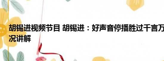 胡锡进视频节目 胡锡进：好声音停播胜过千言万语 基本情况讲解