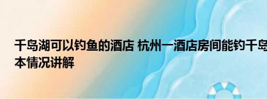 千岛湖可以钓鱼的酒店 杭州一酒店房间能钓千岛湖的鱼 基本情况讲解