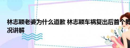 林志颖老婆为什么道歉 林志颖车祸复出后首个舞台 基本情况讲解