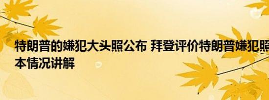 特朗普的嫌犯大头照公布 拜登评价特朗普嫌犯照是帅哥 基本情况讲解