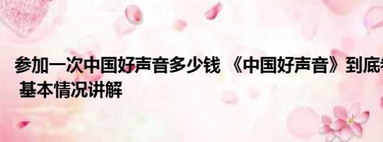 参加一次中国好声音多少钱 《中国好声音》到底卷了多少钱 基本情况讲解