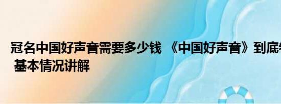 冠名中国好声音需要多少钱 《中国好声音》到底卷了多少钱 基本情况讲解