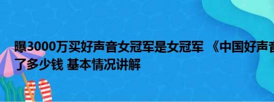 曝3000万买好声音女冠军是女冠军 《中国好声音》到底卷了多少钱 基本情况讲解