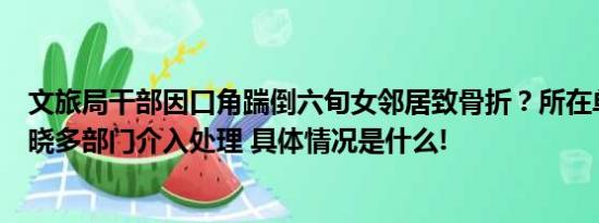 文旅局干部因口角踹倒六旬女邻居致骨折？所在单位：已知晓多部门介入处理 具体情况是什么!