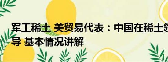 军工稀土 美贸易代表：中国在稀土领域占主导 基本情况讲解