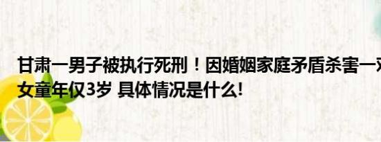 甘肃一男子被执行死刑！因婚姻家庭矛盾杀害一对母女遇害女童年仅3岁 具体情况是什么!
