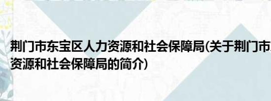 荆门市东宝区人力资源和社会保障局(关于荆门市东宝区人力资源和社会保障局的简介)