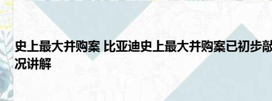 史上最大并购案 比亚迪史上最大并购案已初步敲定 基本情况讲解