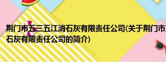 荆门市五三五江消石灰有限责任公司(关于荆门市五三五江消石灰有限责任公司的简介)