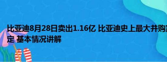 比亚迪8月28日卖出1.16亿 比亚迪史上最大并购案已初步敲定 基本情况讲解