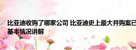 比亚迪收购了哪家公司 比亚迪史上最大并购案已初步敲定 基本情况讲解