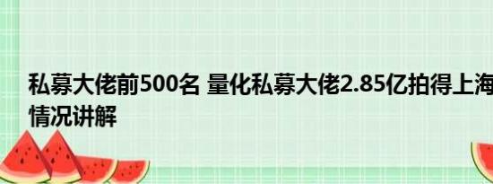 私募大佬前500名 量化私募大佬2.85亿拍得上海豪宅 基本情况讲解