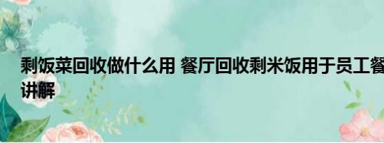 剩饭菜回收做什么用 餐厅回收剩米饭用于员工餐 基本情况讲解