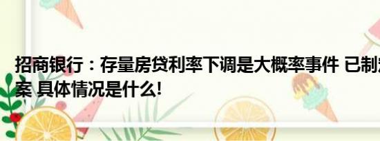 招商银行：存量房贷利率下调是大概率事件 已制定了相关预案 具体情况是什么!