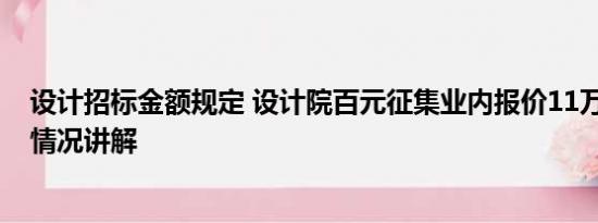 设计招标金额规定 设计院百元征集业内报价11万方案 基本情况讲解