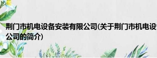 荆门市机电设备安装有限公司(关于荆门市机电设备安装有限公司的简介)