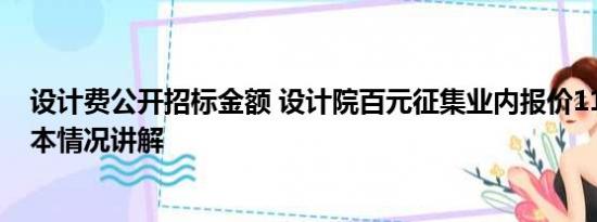 设计费公开招标金额 设计院百元征集业内报价11万方案 基本情况讲解