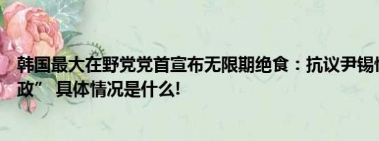 韩国最大在野党党首宣布无限期绝食：抗议尹锡悦政府“暴政” 具体情况是什么!