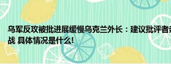 乌军反攻被批进展缓慢乌克兰外长：建议批评者亲自来乌作战 具体情况是什么!