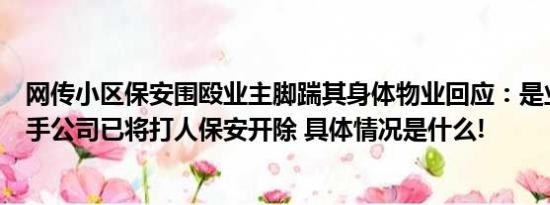 网传小区保安围殴业主脚踹其身体物业回应：是业主先动的手公司已将打人保安开除 具体情况是什么!