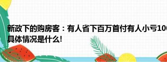 新政下的购房客：有人省下百万首付有人小亏100多元月供 具体情况是什么!