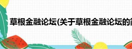 草根金融论坛(关于草根金融论坛的简介)