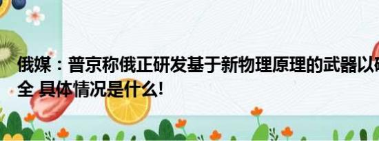 俄媒：普京称俄正研发基于新物理原理的武器以确保国家安全 具体情况是什么!