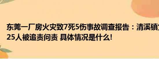 东莞一厂房火灾致7死5伤事故调查报告：清溪镇党委书记等25人被追责问责 具体情况是什么!