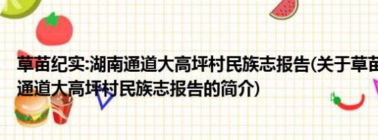 草苗纪实:湖南通道大高坪村民族志报告(关于草苗纪实:湖南通道大高坪村民族志报告的简介)