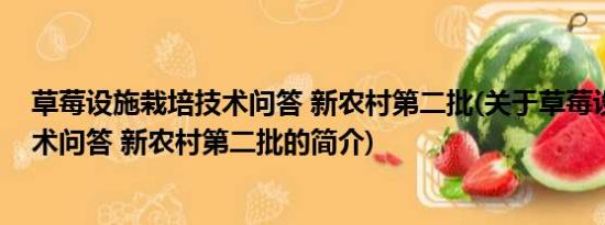 草莓设施栽培技术问答 新农村第二批(关于草莓设施栽培技术问答 新农村第二批的简介)