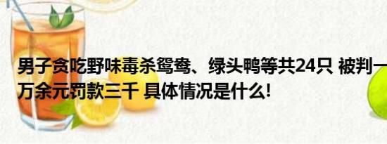 男子贪吃野味毒杀鸳鸯、绿头鸭等共24只 被判一年并赔偿3万余元罚款三千 具体情况是什么!